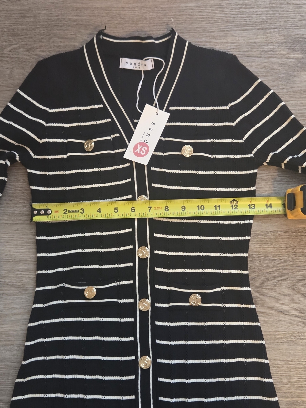 Sandro Elegant Black & White Striped Maxi Knit Dress with Button Front - Picture 6 of 9
